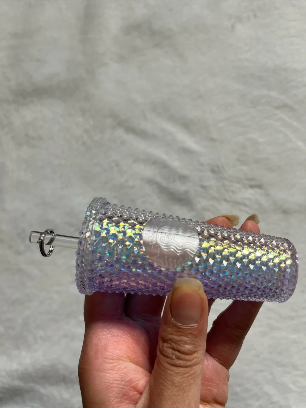 Starbucks white Iridescent Studded Cold Cup with Clear Straw